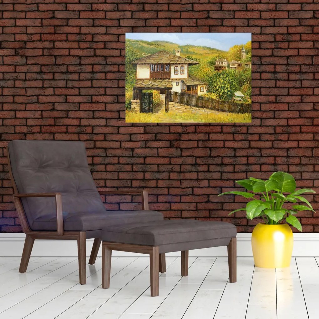 Tablou pe sticlă - Cabane în timpul verii (70x50 cm)