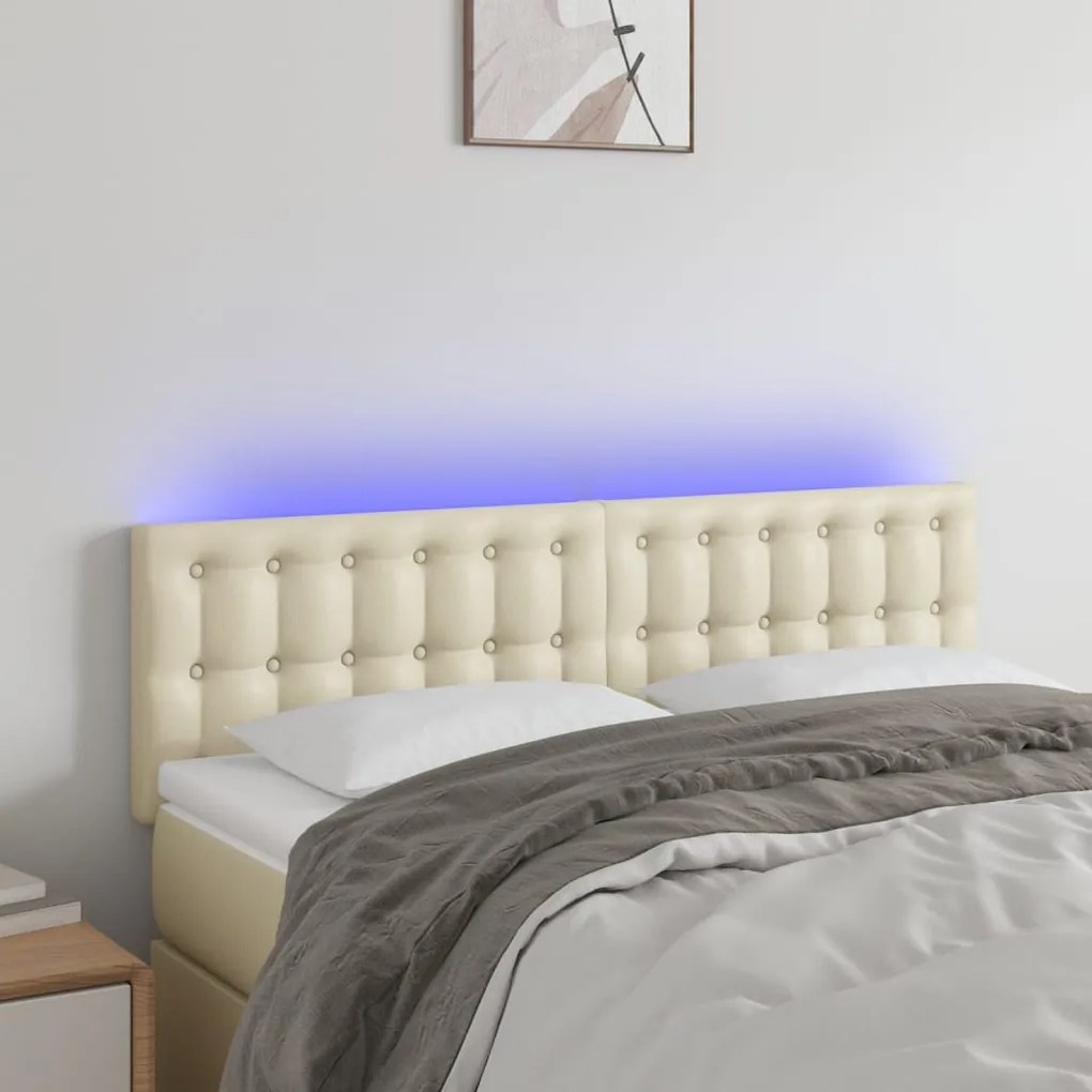 3121704 vidaXL Tăblie de pat cu LED, crem, 144x5x78/88 cm, piele ecologică