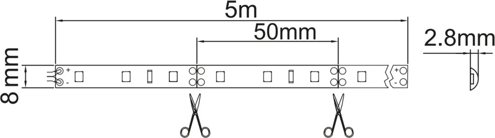 Bandă LED Flash GTV pentru mobilier, lumină rece, 60 LED m, 730 lm m, 12 W m, 12V, IP65, 5 m 12 V, LED Flash, Alb rece, 730 lm/m, 12 W/m, 8 mm