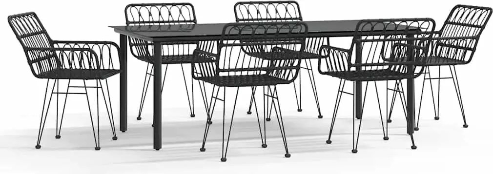 vidaXL Set mobilier de grădină, 7 piese, negru, poliratan