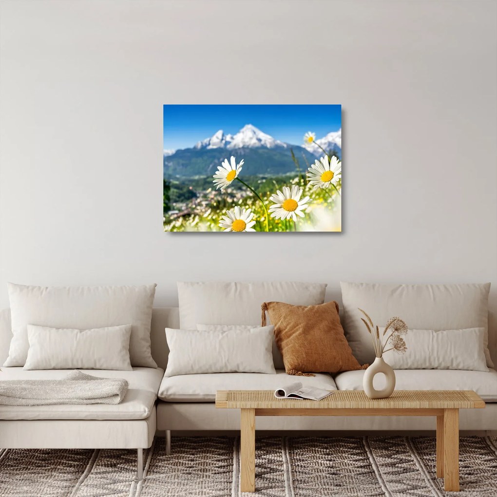 Tablou pe sticlă - Primăvara în Alpi (70x50 cm)