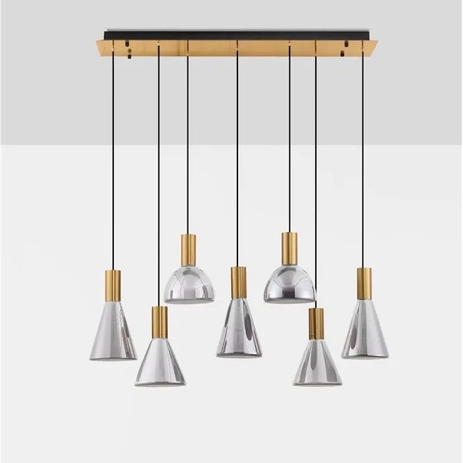 Lustra moderna cu 7 pendule LED, Metal, Sticla, Fumuriu, Voi