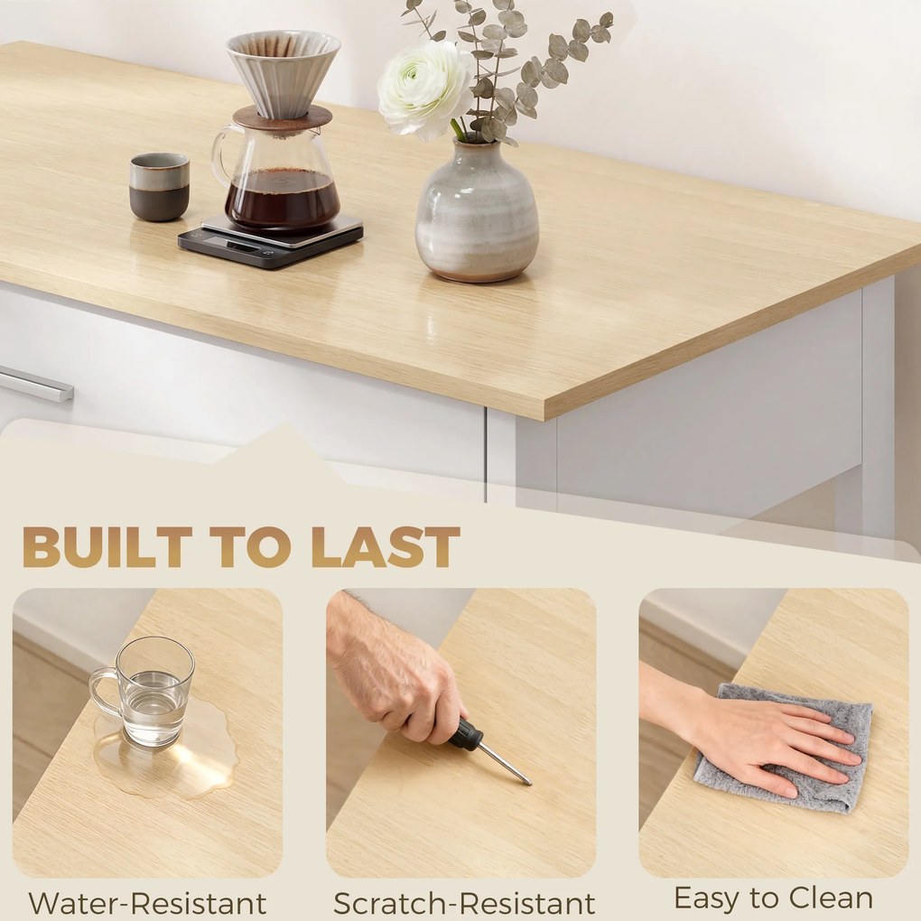 HOMCOM Cărucior de bucătărie cu depozitare, insulă mobilă de bucătărie cu blat mare, sertar, 2 rafturi deschise, suport pentru prosoape, Alb | Aosom Romania