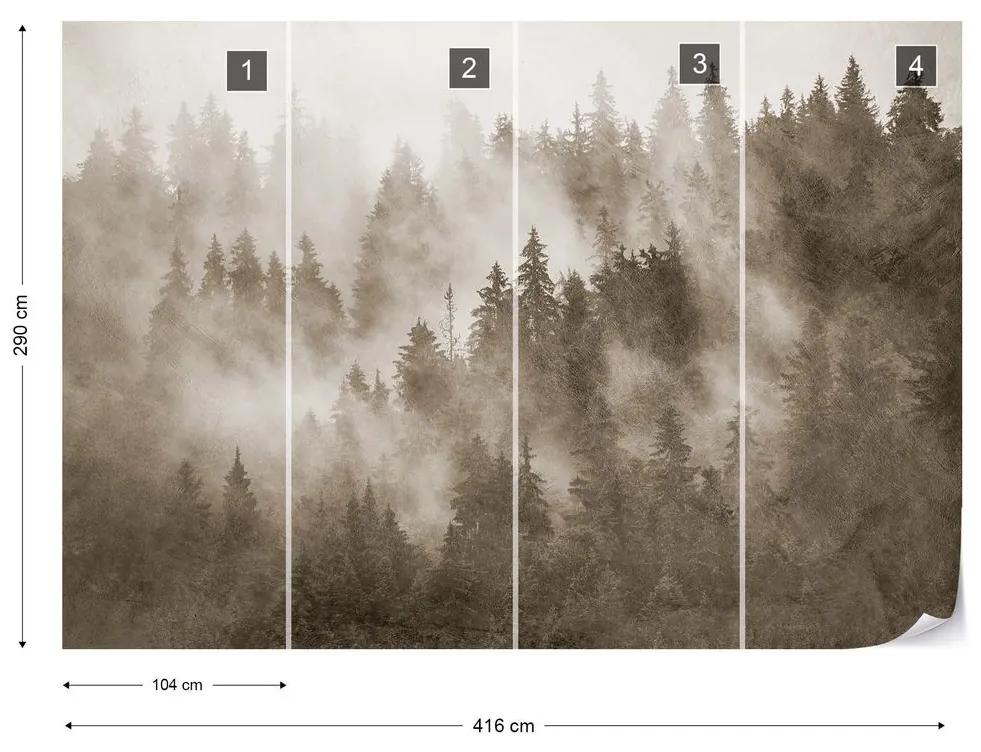 Fototapet - Pădure de Brazi în Ceață – Aspect Texturat, Sepia