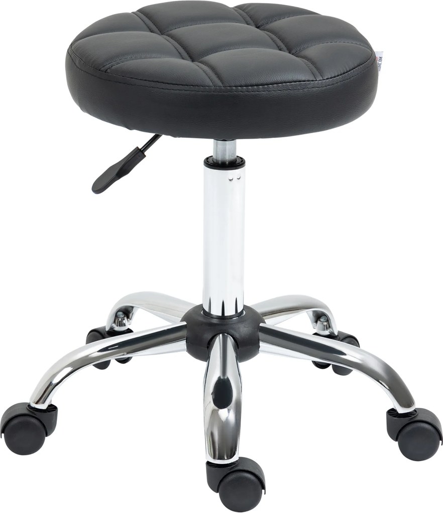 HOMCOM Scaun Rotativ cu Roti, Rotund, Scaun pentru Coafor și Estetician cu Înălțime Ajustabilă, Tapițat în Piele Ecologică, Ø35.5x51-67 cm, Negru