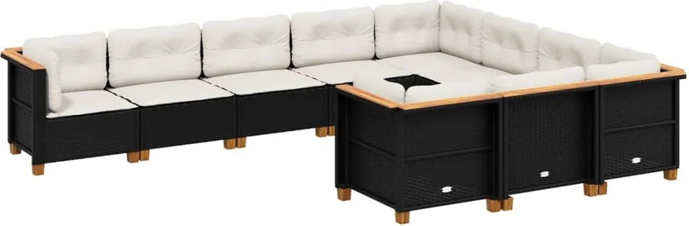 vidaXL Set canapele de grădină cu perne, 10 piese, negru, poliratan