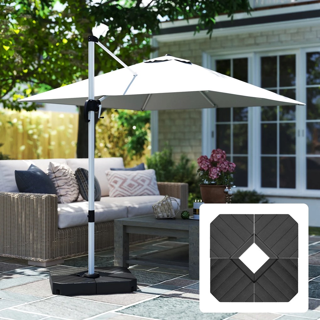 Outsunny Set de 4 Greutăţi pentru Umbrelă din HDPE cu Efect de Lemn, 80x80x13 cm, Negru | Aosom Romania