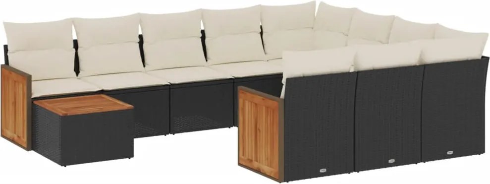 vidaXL Set canapele de grădină cu perne, 11 piese, negru, poliratan
