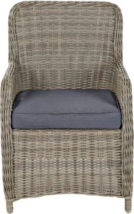 Set dining exterior din metal și sticlă, masă + 5 scaune, polirattan și stofă