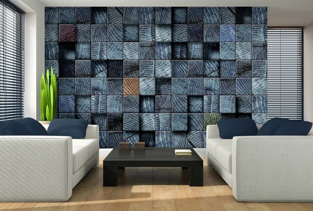Fototapet - Cuburi albaștri din lemn (254x184 cm), în 8 de alte dimensiuni noi