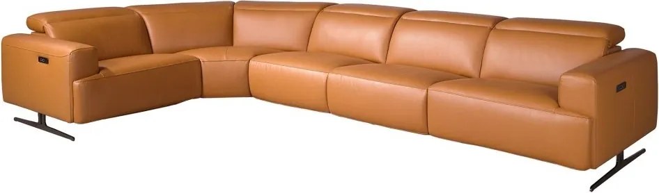 Coltar 5 locuri, Functia Relax, Sezlong Stanga, Cowhide maro