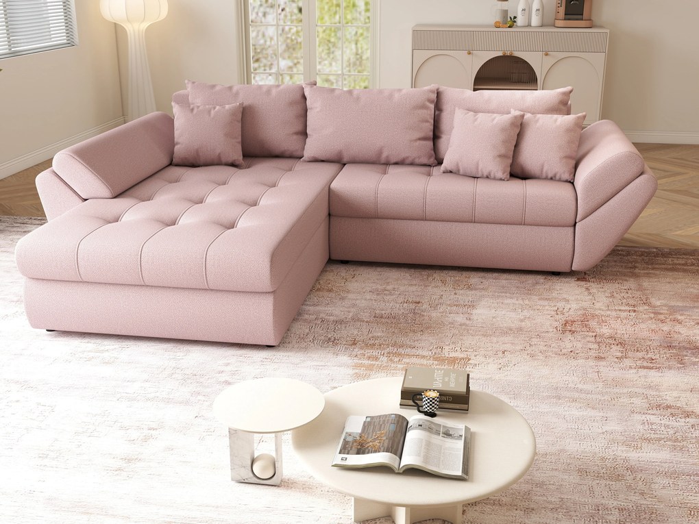 Colțar extensibil dumonde cu ladă de depozitare si sezut confortabil din spuma high-density, Loana Enjoy Flamingo 270x185 cm