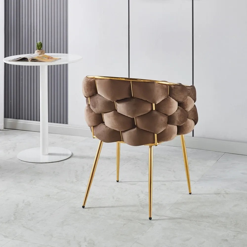 Scaun dining, tapiterie catifea, cadru metalic auriu, Maro inchis