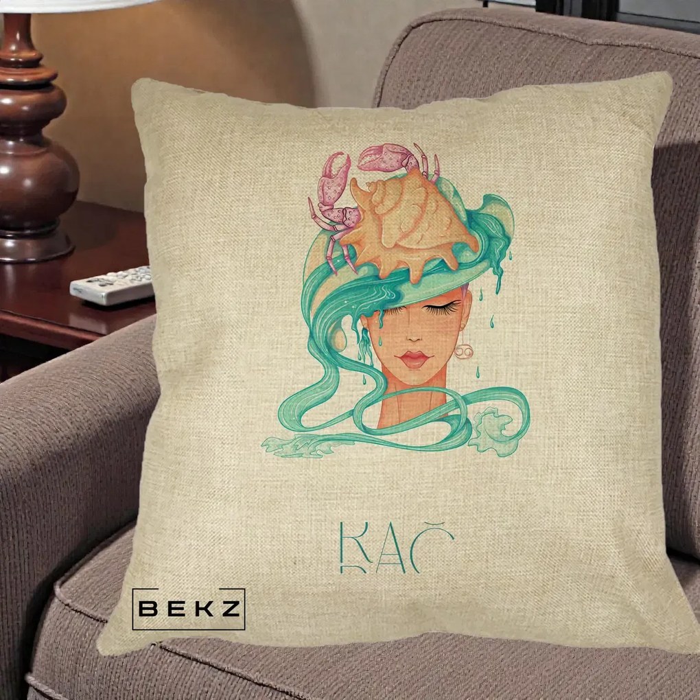 Perna Personalizata Zodie Rac, 40x40 cm, Crem, Husa Detasabila, Perna Inclusa, BEKZ®
