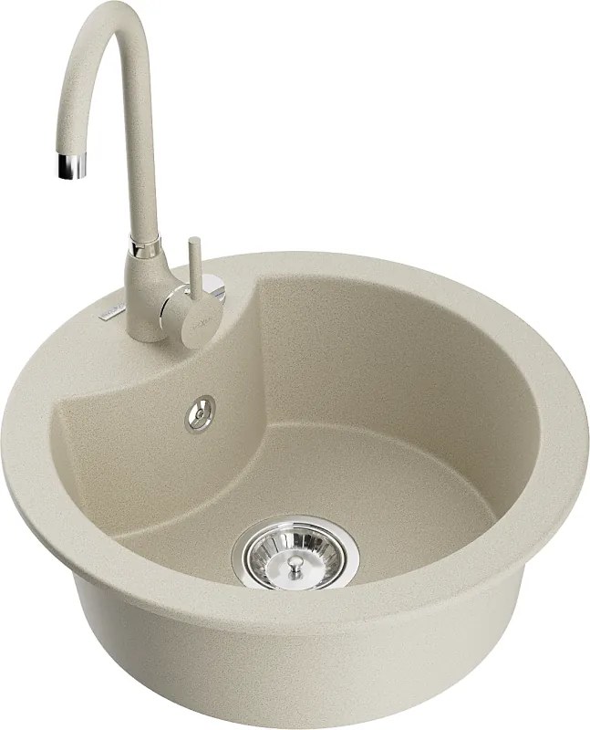 Mexen Diego chiuvetă de granit 1-cameră cu baterie de bucătărie Telma, bej - 6512-69-670200-69