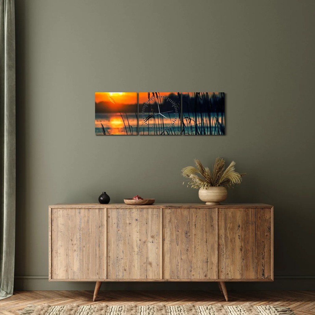 Tablou - Apus de soare la lac (cu ceas) (90x30 cm)
