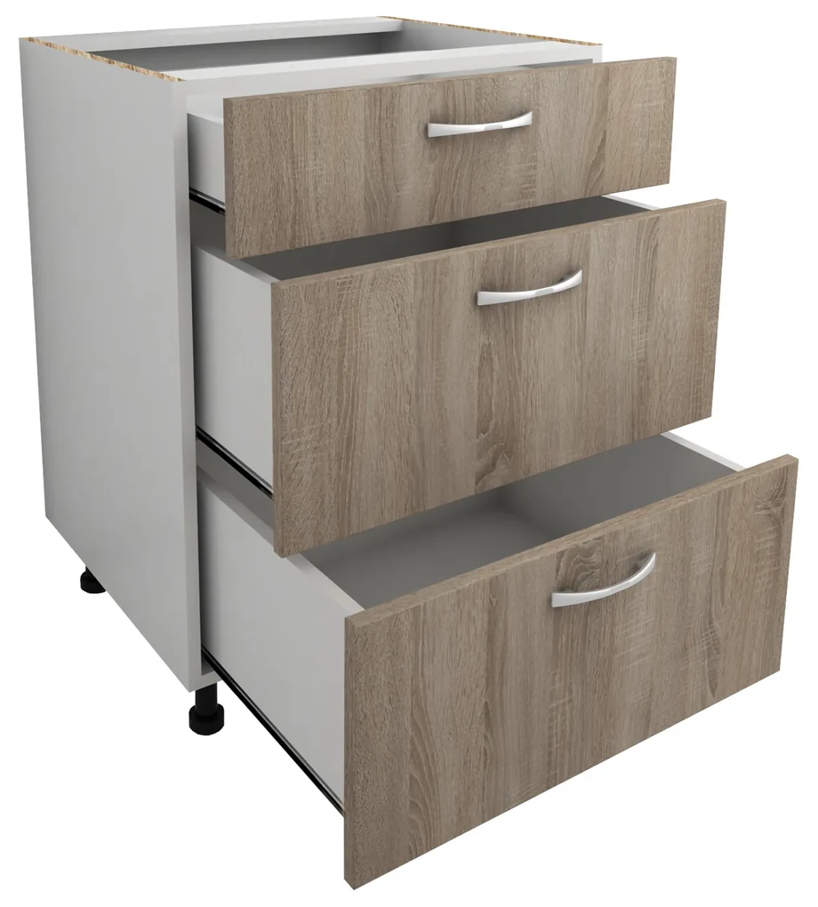 Corp Baza haaus, 3 Sertare, Stejar Sonoma Inchis/Alb, 60 x 50 x 80 cm