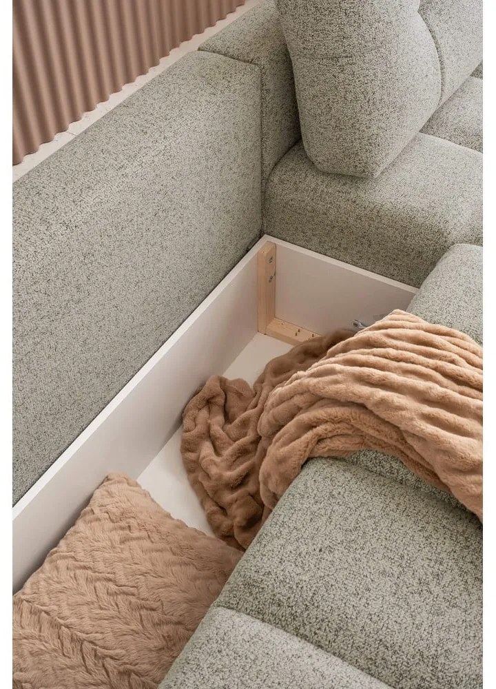 Colțar modular maro deschis extensibil/cu spațiu de depozitare (cu colț pe partea dreaptă) Lulu – Miuform