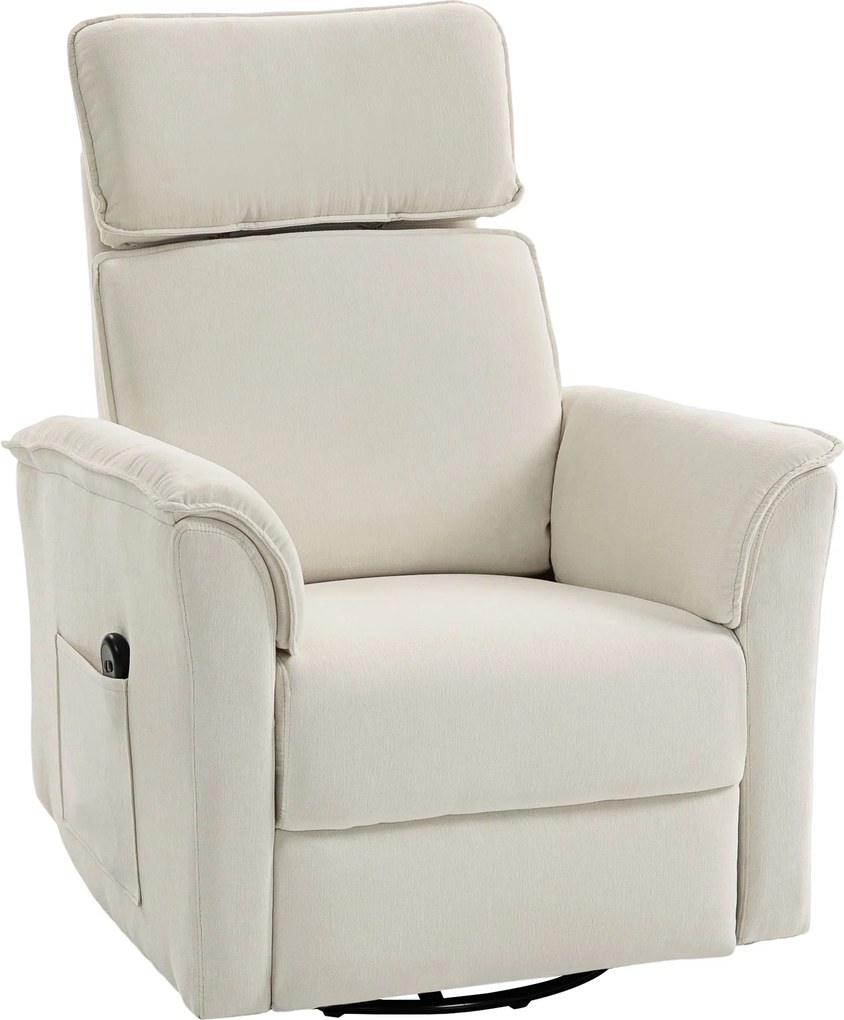 HOMCOM Fotoliu relax electric cu funcție de înclinare, spătar reglabil, tetieră pentru living, alb-crem | Aosom Romania