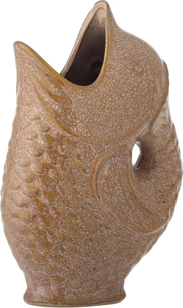Vază din ceramică, maro, formă de pește, glazură reactivă în tonuri calde, 23,5 x 15,5 x 8,5 cm, „Harvey”