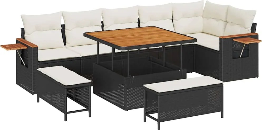 vidaXL Set de canapele pentru grădină cu pernă 9 pcs Negru și Crem