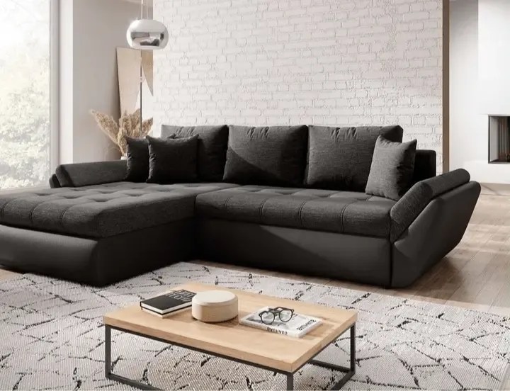 Colțar extensibil dumonde cu ladă de depozitare si sezut confortabil din spuma high-density, Loana Magma Black II 270x185 cm