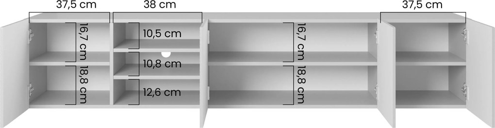 Dulap TV suspendată Asha 200 cm, partea frontală riflat și nișă – stejar artisan / rivier stone mat