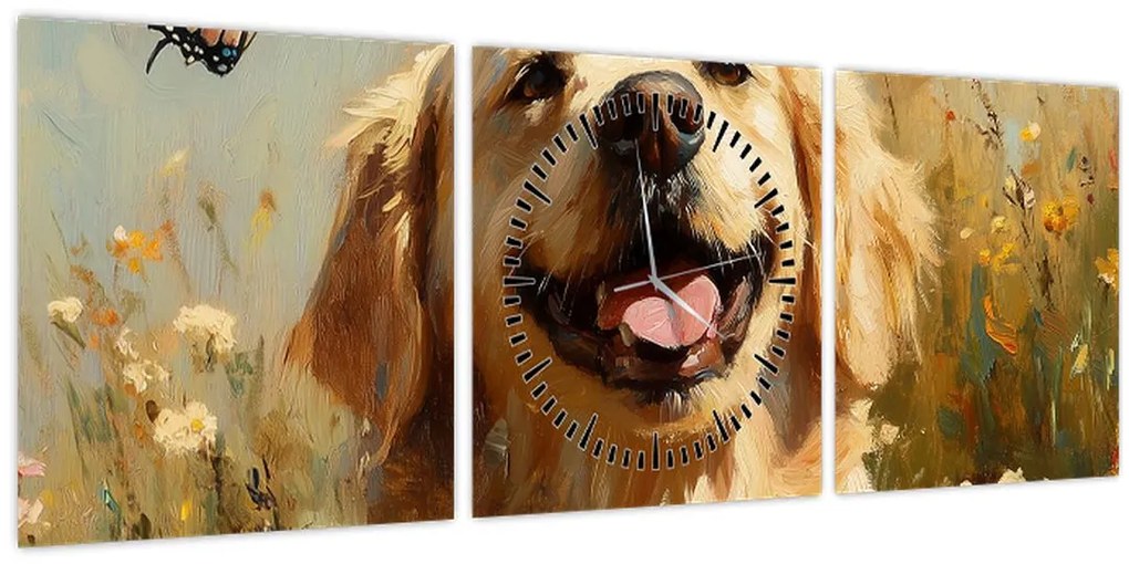 Tablou - Cățel fericit (cu ceas) (90x30 cm)