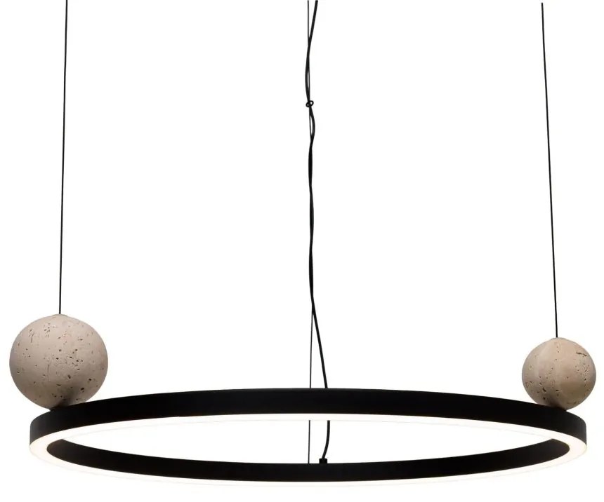 Lustra circulara aluminiu negru, piatra naturala LED Solaris