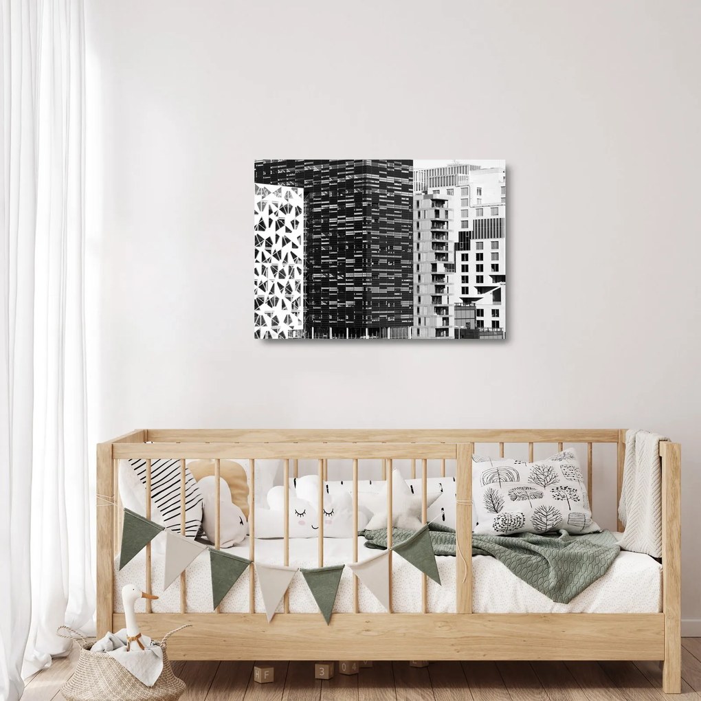 Tablou pe sticlă cu arhitectura alb neagră (70x50 cm)