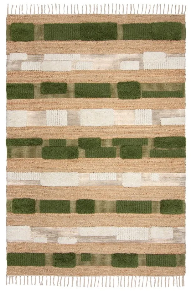 Covor verde/în culoare naturală țesut manual din amestec de iută 120x170 cm Medina Blocks – Flair Rugs