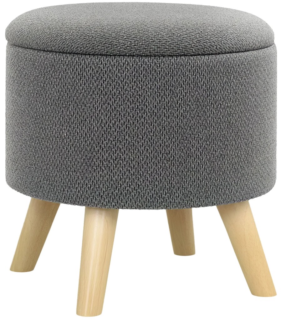 HOMCOM Pouf rotund picior de odihnă taburet cu depozitare picioare din lemn design modern gri | Aosom Romania