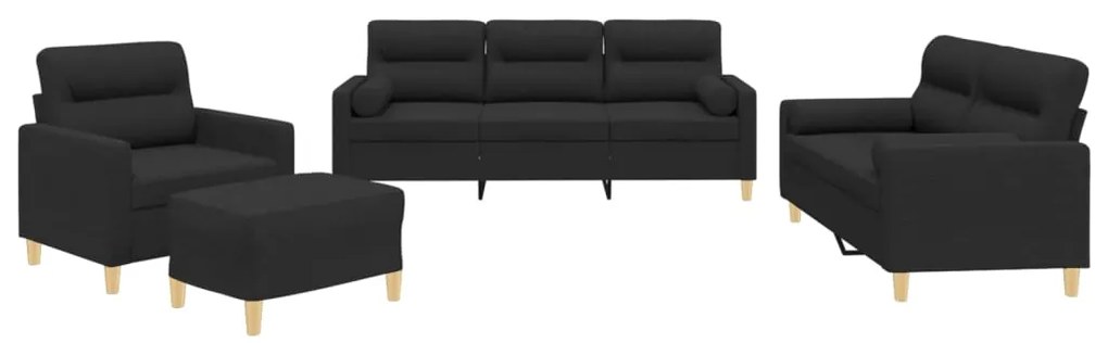 3201564 vidaXL Set de canapele cu perne, 4 piese, negru, material textil