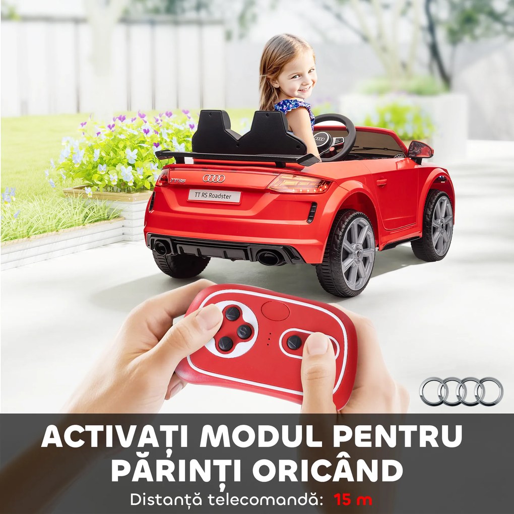 HOMCOM Mașină Electrică AUDI TT pentru Copii, Mașină Electrică cu Telecomandă, USB, Uși cu Deschidere și Faruri LED, 102x60x44 cm, Roșu