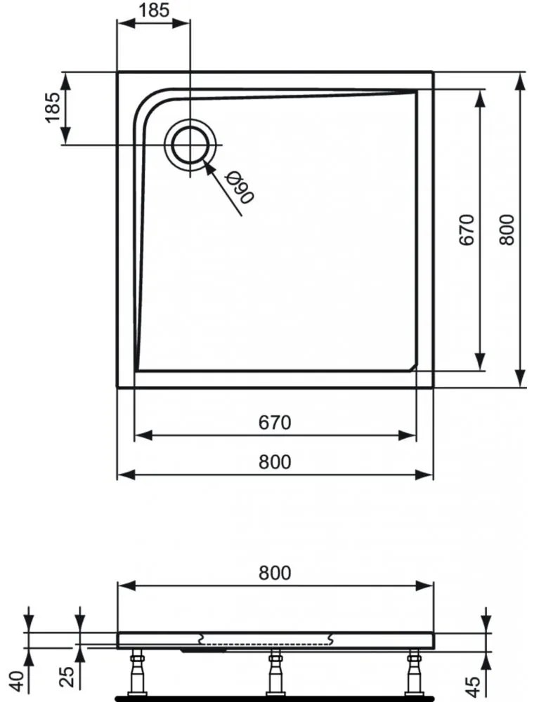 Cadita dus patrata 80x80 cm Ideal Standard Ultra Light 800x800 mm