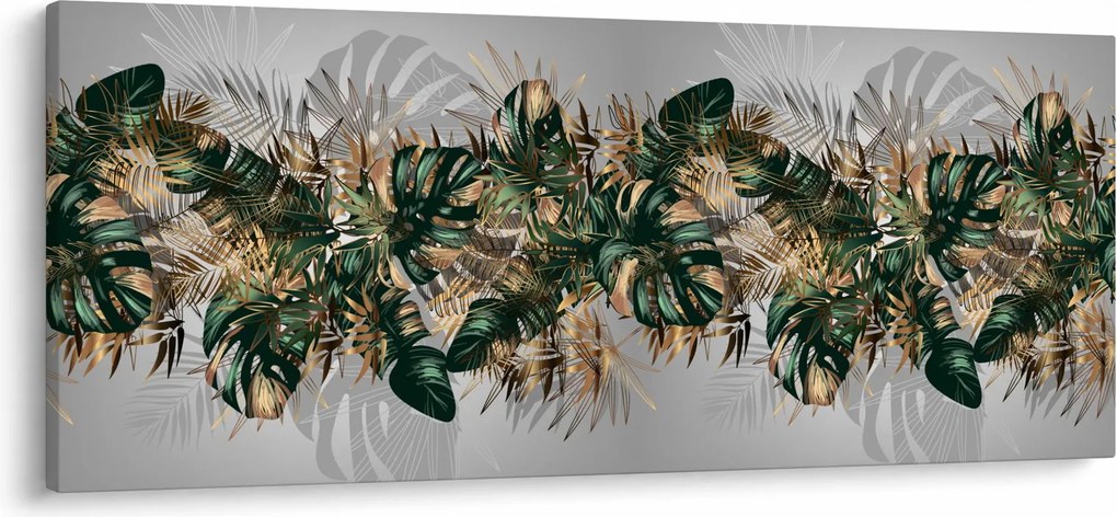 Tablou - Frunze tropicale, Galben - auriu (120x50 cm)