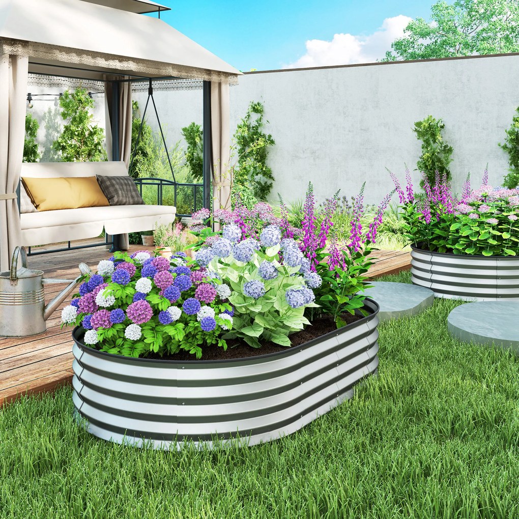 Outsunny Set de 2 jardiniere înălțate din oțel galvanizat kit paturi de grădină margine cauciuc 152 x 91 x 30 cm argintiu | Aosom Romania