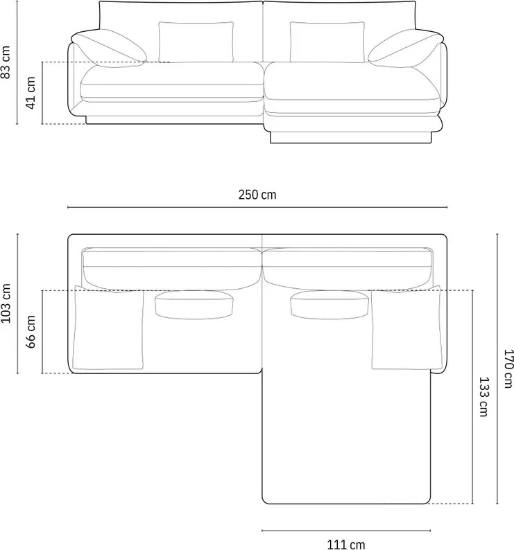 Coltar dreapta 4 locuri, Torino-184, Micadoni Home, 250x170x83 cm, catifea, ecru