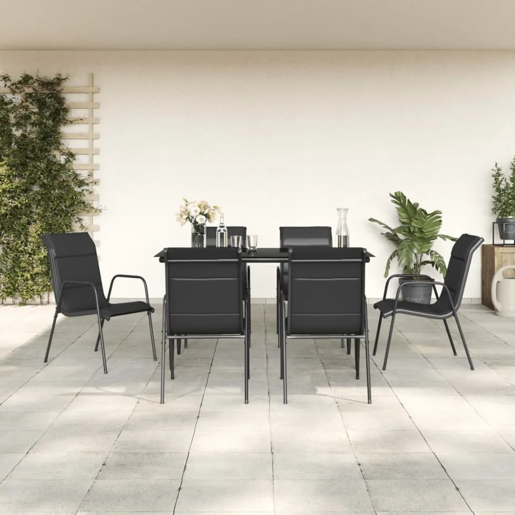 3200705 vidaXL Set mobilier de grădină, 7 piese, negru, oțel și textilenă