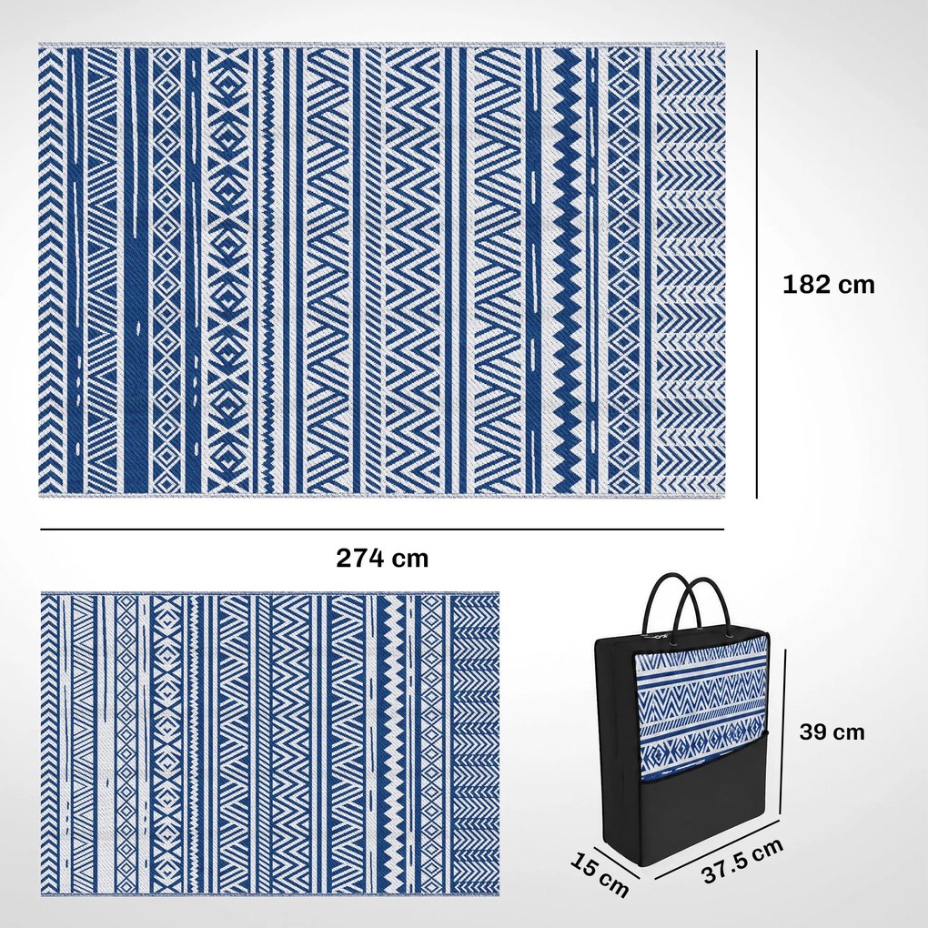 Outsunny Covor pentru Exterior 182x274 cm Reversibil, Covor Pliabil din Polipropilen 310 g/m² Albastru si Alb | Aosom Romania