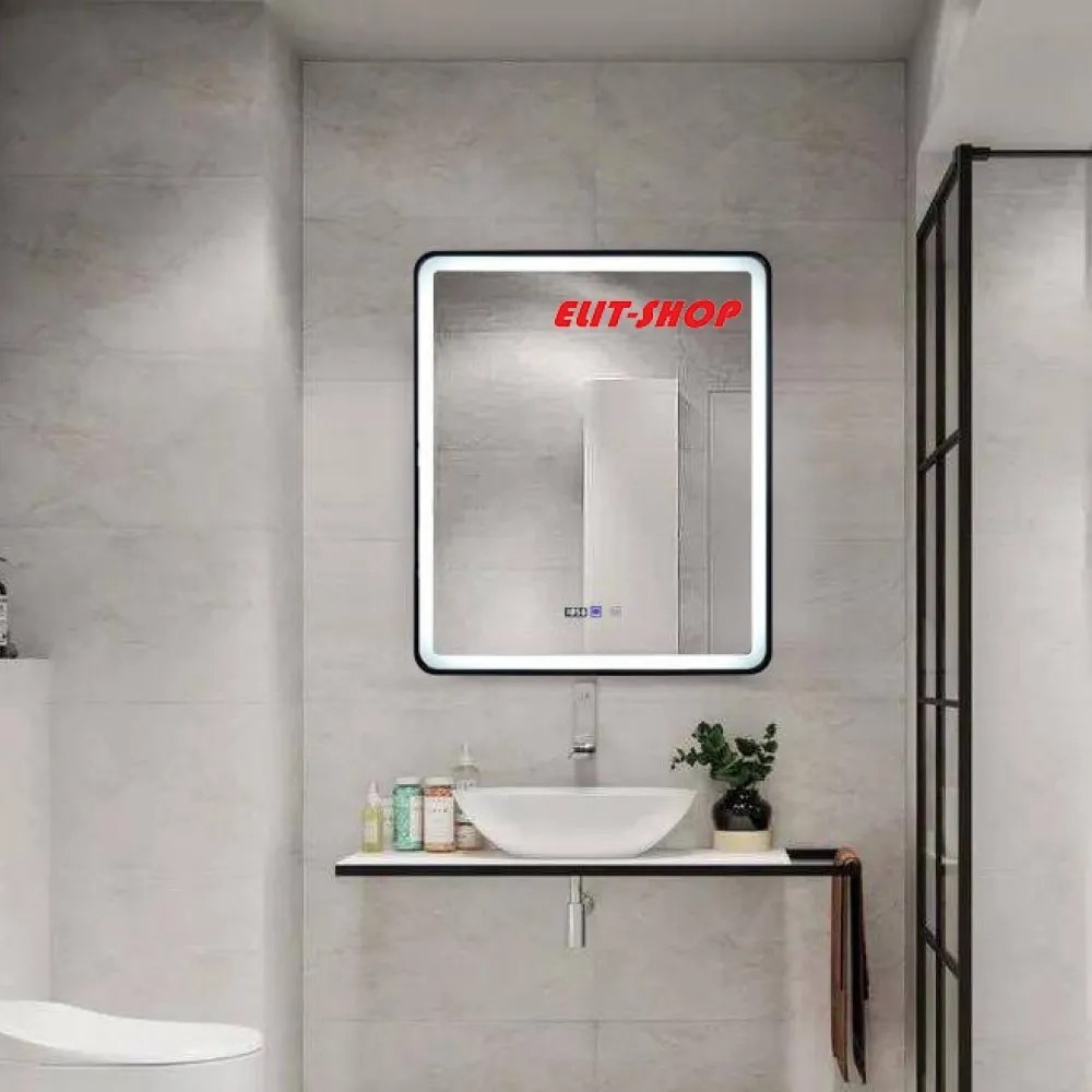 Oglinda Baie Cu Led, 75x90 Cm, Functie Dezaburire, Ceas Si Termometru, Elit's Esn37