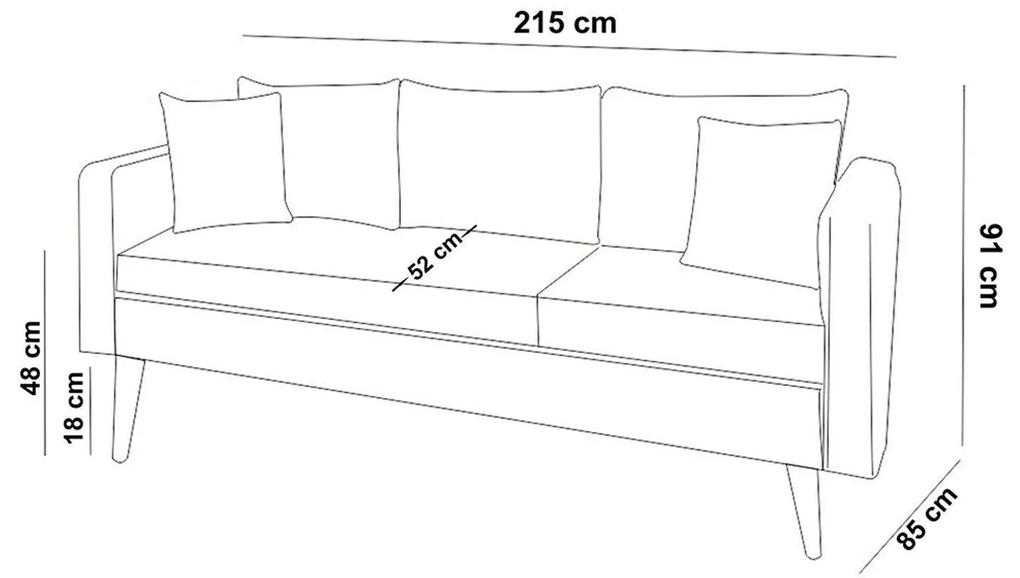 Canapea Fixa cu 3 locuri Eftal, 215 x 91 x 85 cm