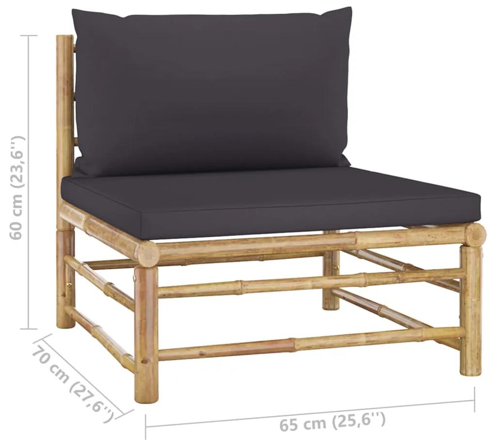 Set mobilier de gradina, 8 piese, perne gri inchis, bambus Morke gra, 3x colt + 3x mijloc + suport pentru picioare + masa, 1