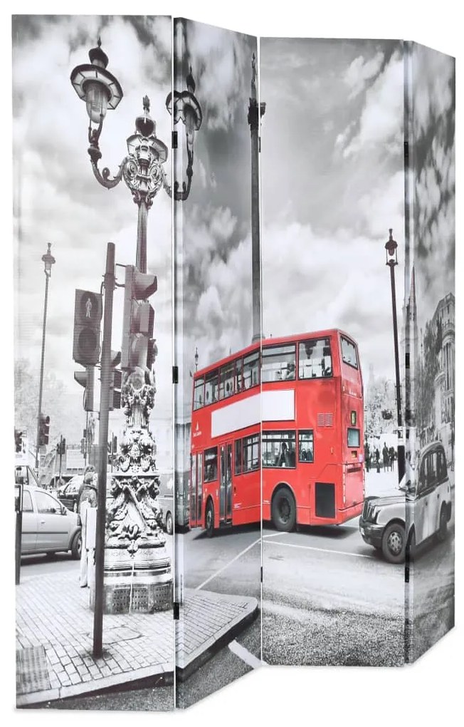 245874 vidaXL Paravan cameră pliabil, 160x170 cm, autobuz londonez, negru/alb