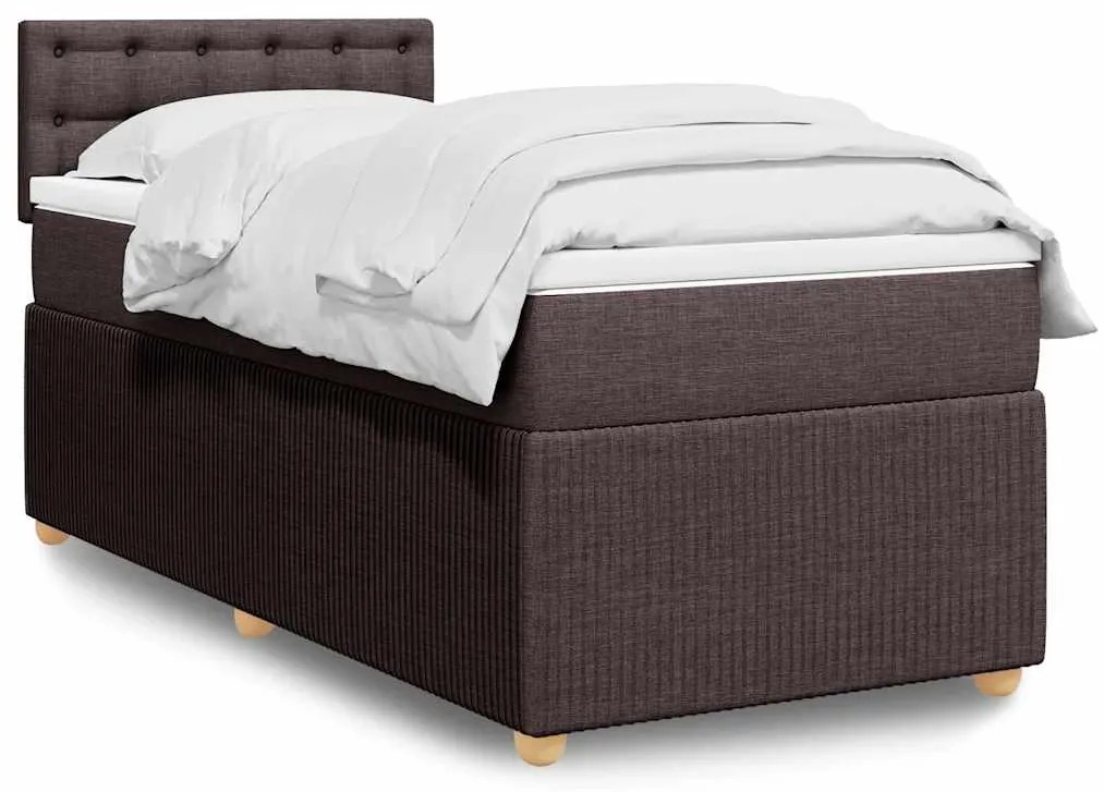 vidaXL Pat box spring cu saltea, maro închis, 80x200 cm, textil