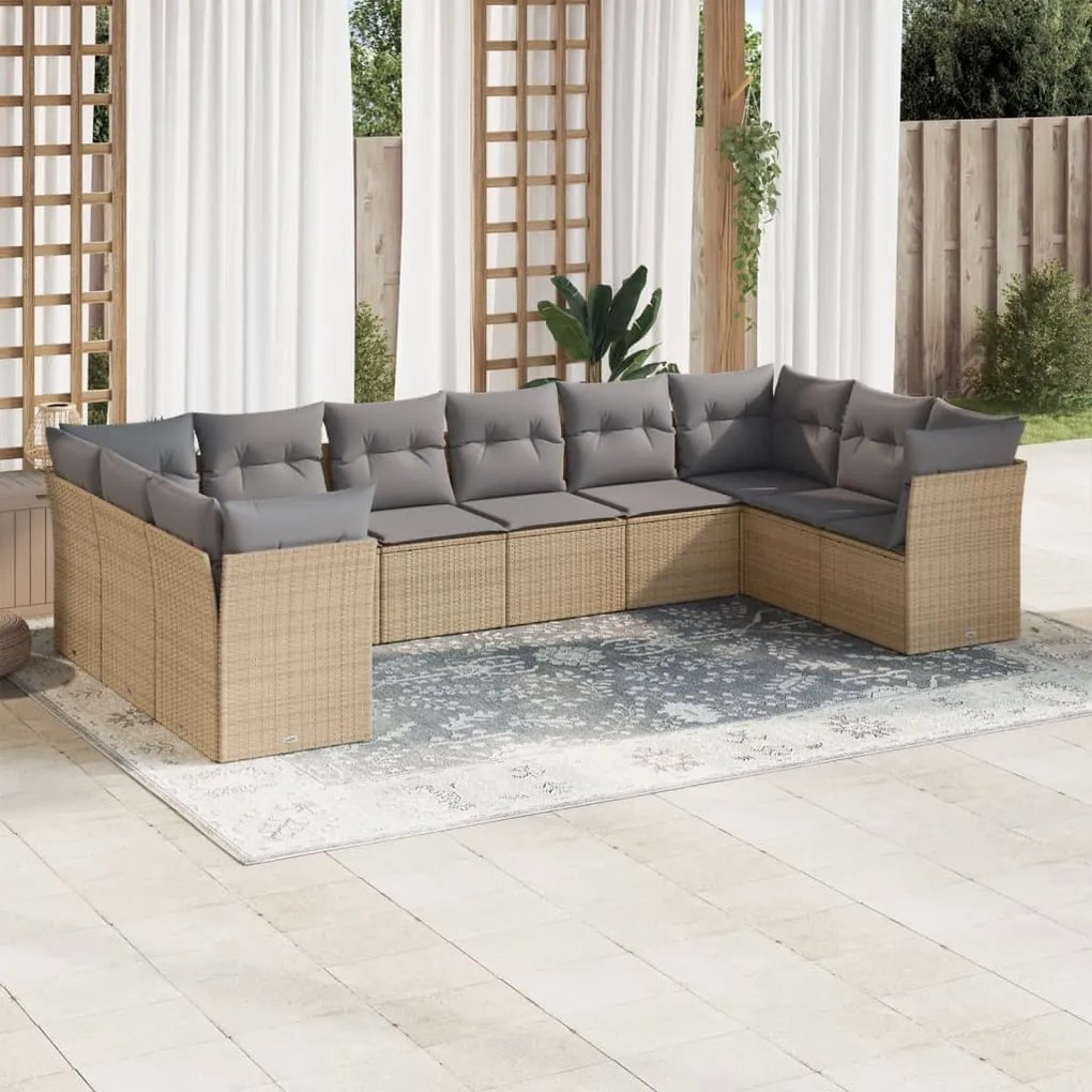 vidaXL Set canapele de grădină cu perne, 10 piese, bej, poliratan