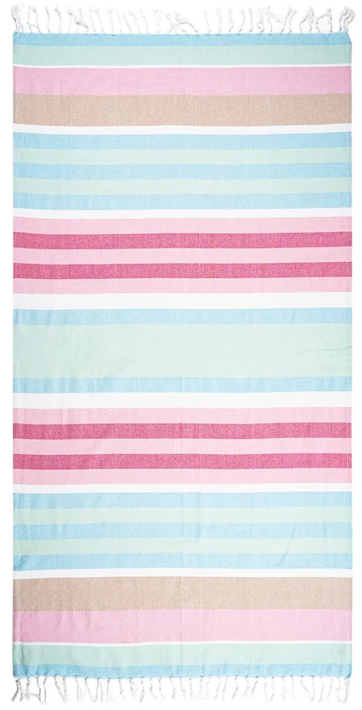 Prosop Fouta Stripes pink cu franjuri, 90 x 170 cm