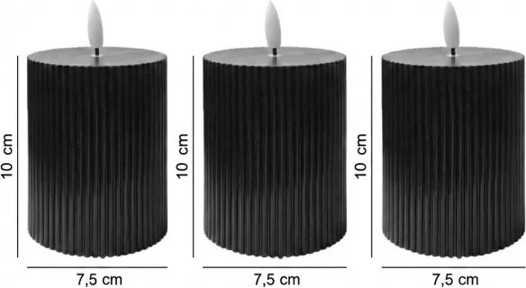 Set de 3 lumânări LED BRILLO, 2x AA, 10 cm, negre + telecomandă