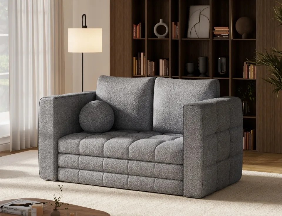 Canapea Kastol , gri bouclé extensibil, 137x71x74 cm – Royal 04