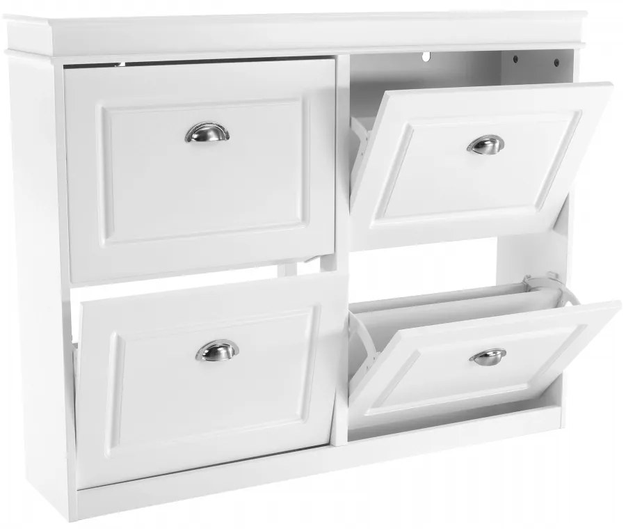 Pantofar, 4 compartimente, alb, mdf alb